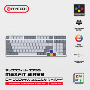 Fantech MAXFIT AIR99 Low-Profile Mechanical Wirless Gaming Keyboard, Ultra-Thin 95% Aluminium Mechanical Keyboard, ARGB, Bluetooth 5.0/2.4GHz/USB-C Wired, Grey Aluminium, (Red Switch).