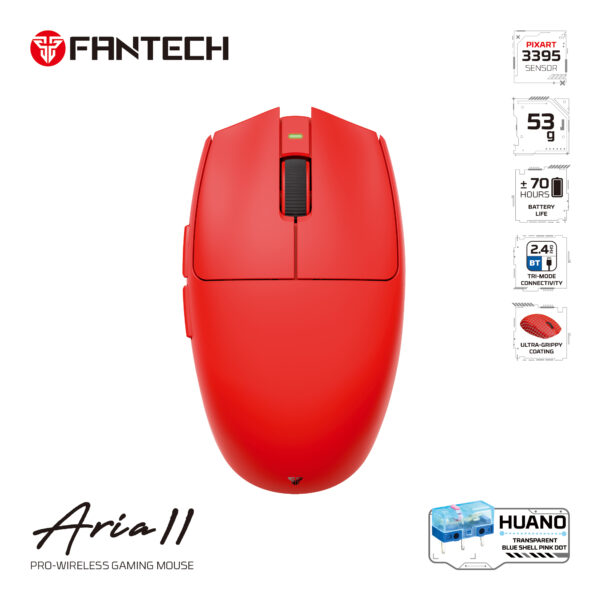 Fantech Aria II Pro Wireless Gaming Mouse, 3395 Sensor, 53g Ultra-Light, 70Hr Battery Life, Tri-Mode Connectivity, Mac/Win. - Image 3