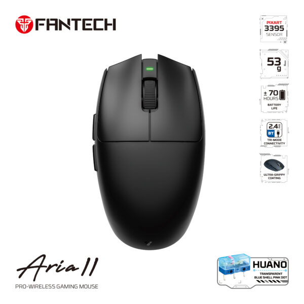 Fantech Aria II Pro Wireless Gaming Mouse, 3395 Sensor, 53g Ultra-Light, 70Hr Battery Life, Tri-Mode Connectivity, Mac/Win. - Image 2