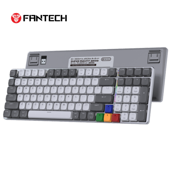 Fantech MAXFIT AIR99 Low-Profile Mechanical Wirless Gaming Keyboard, Ultra-Thin 95% Aluminium Mechanical Keyboard, ARGB, Bluetooth 5.0/2.4GHz/USB-C Wired, Grey Aluminium, (Red Switch). - Image 7