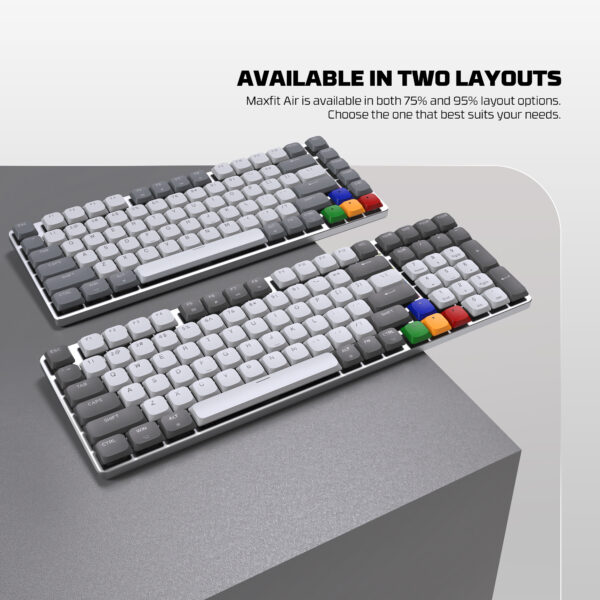 Fantech MAXFIT AIR99 Low-Profile Mechanical Wirless Gaming Keyboard, Ultra-Thin 95% Aluminium Mechanical Keyboard, ARGB, Bluetooth 5.0/2.4GHz/USB-C Wired, Grey Aluminium, (Red Switch). - Image 8