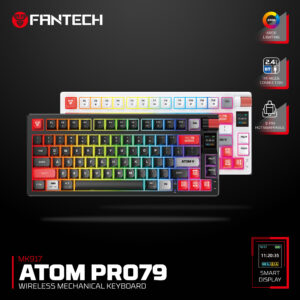 Fantech ATOM PRO79 Wireless Mechanical Keyboard, 80% 79 Keys, RGB Backlit, Smart Display, 4000mAh Battery, BT 5.0 + 2.4GHz, Black, Red switch
